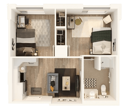 Two Bedrooms - Suite Style 2-1B2