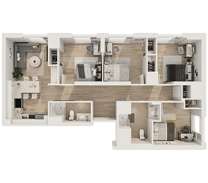 Four Bedrooms - Suite Style 4-2A2