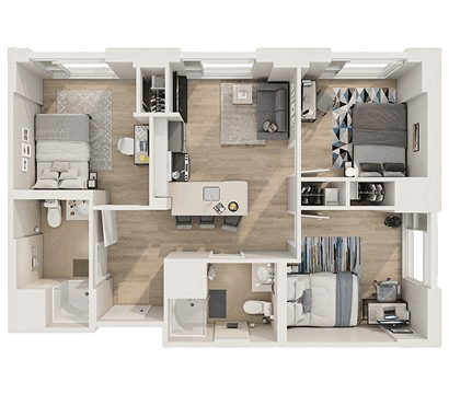 Three Bedrooms - Suite Style 3-2A2